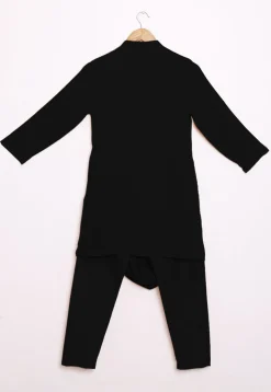 Solid Color Rayon Cowl Style Kurta Set in Black