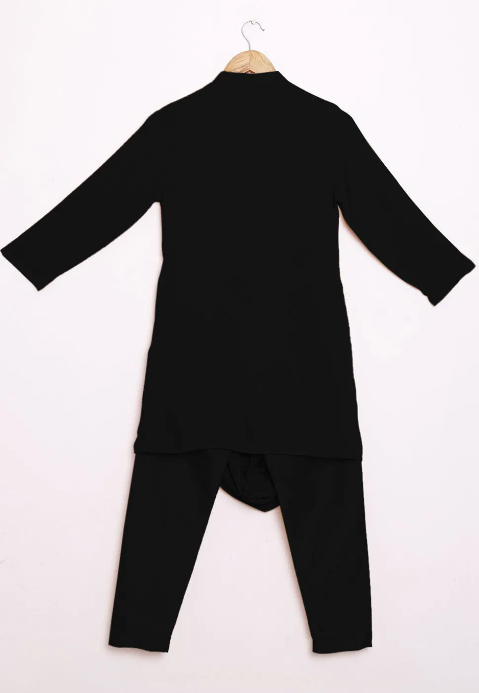 Solid Color Rayon Cowl Style Kurta Set in Black