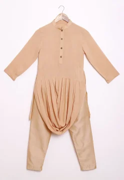 Solid Color Rayon Cowl Style Kurta Set in Beige
