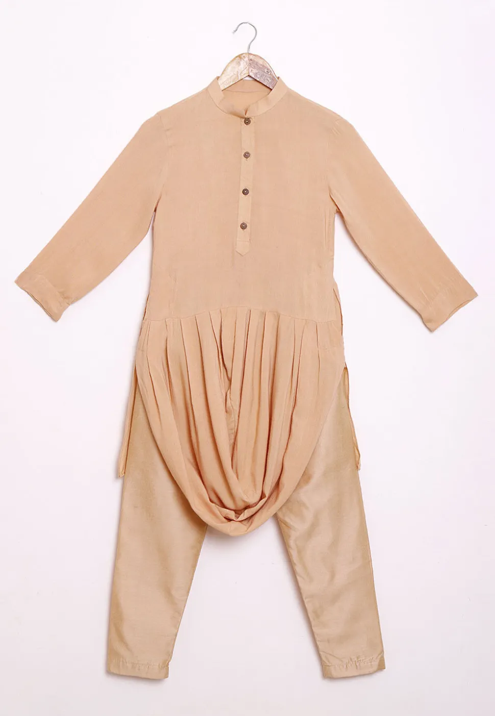 Solid Color Rayon Cowl Style Kurta Set in Beige