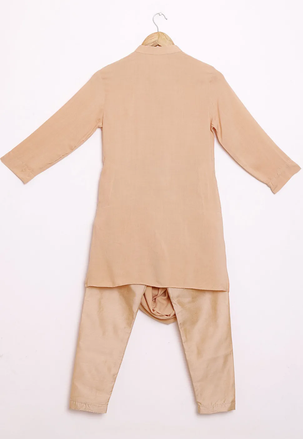 Solid Color Rayon Cowl Style Kurta Set in Beige