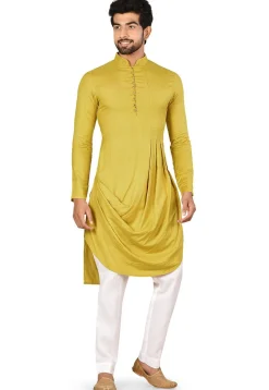 Solid Color Rayon Cowl Style Kurta in Yellow