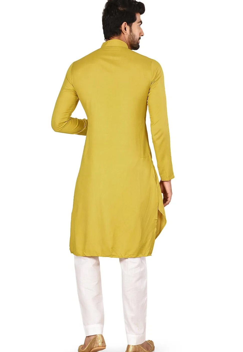 Solid Color Rayon Cowl Style Kurta in Yellow