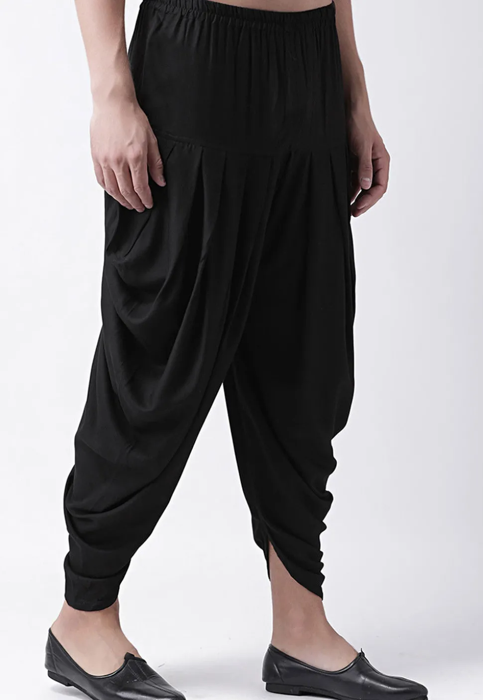 Solid Color Rayon Dhoti Pant in Black