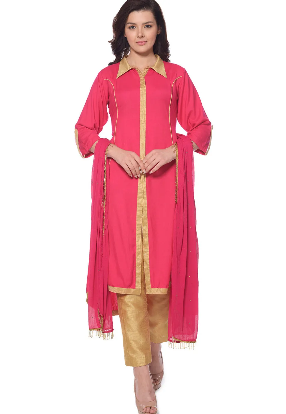 Solid Color Rayon Front Slit Pakistani Suit in Pink