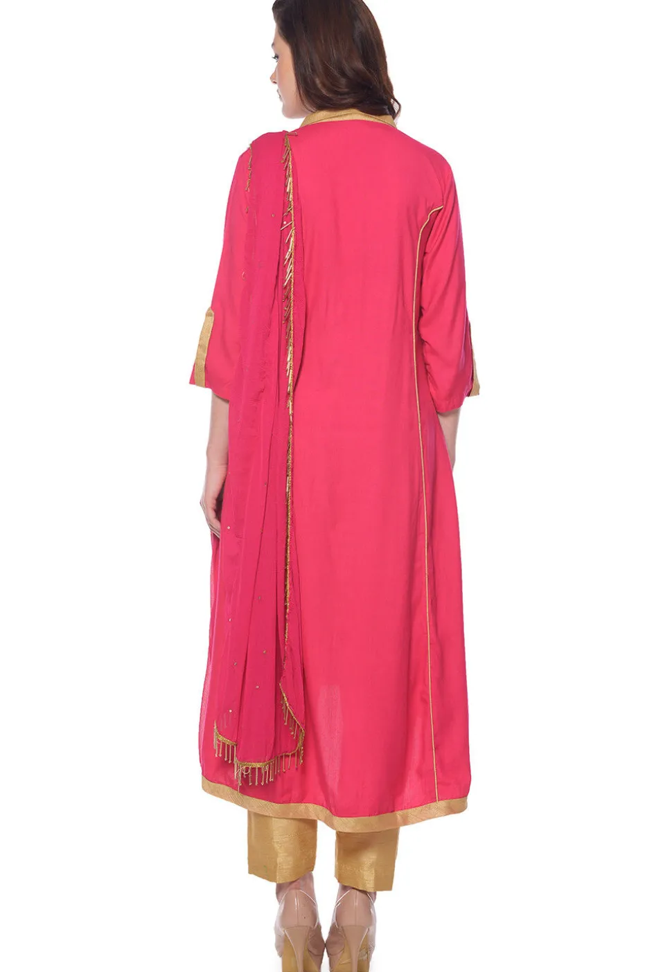Solid Color Rayon Front Slit Pakistani Suit in Pink