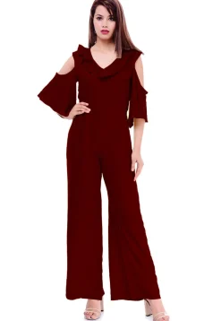 Solid Color Rayon Jumpsuit in Maroon