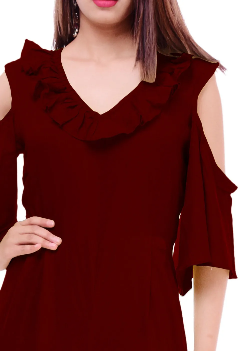 Solid Color Rayon Jumpsuit in Maroon