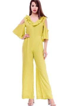 Solid Color Rayon Jumpsuit in Neon Green