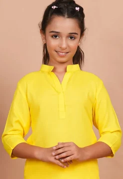 Solid Color Rayon Kurta Set in Yellow