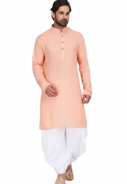Solid Color Rayon Kurta Set in Peach Orange