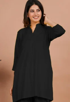 Solid Color Rayon Kurti in Black