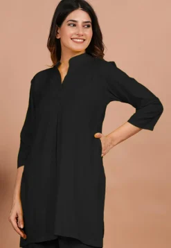 Solid Color Rayon Kurti in Black