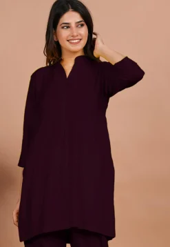 Solid Color Rayon Kurti in Wine