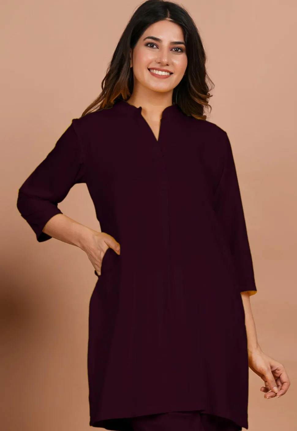 Solid Color Rayon Kurti in Wine