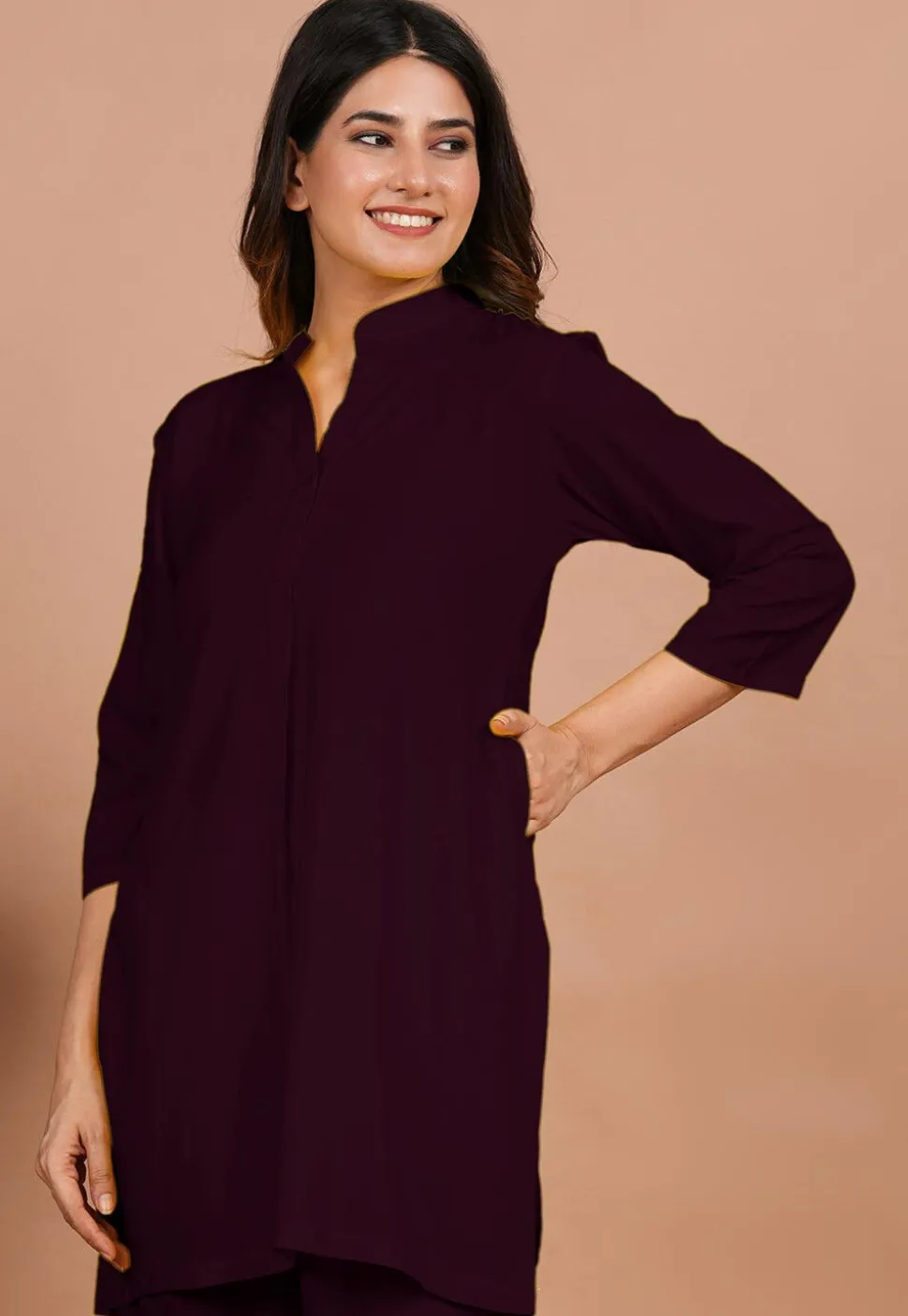 Solid Color Rayon Kurti in Wine