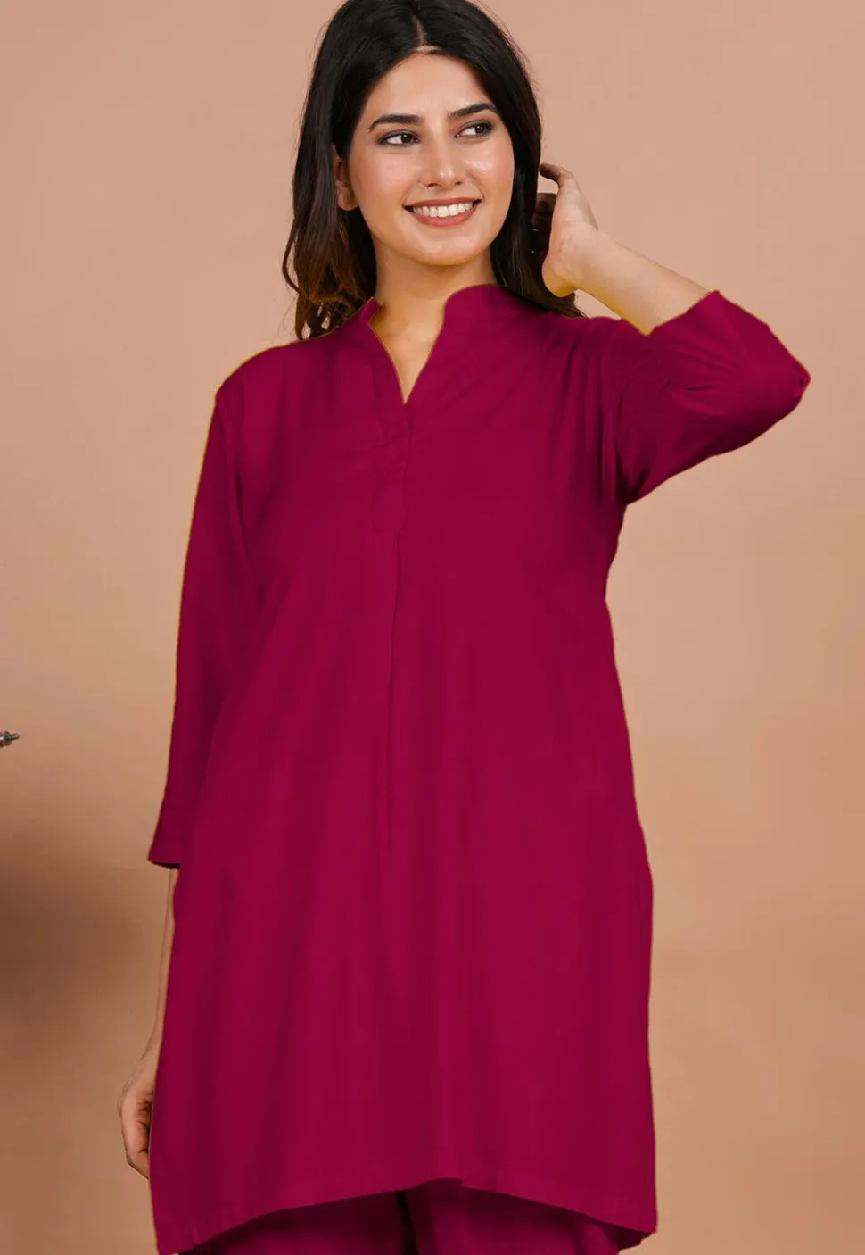 Solid Color Rayon Kurti in Fuchsia
