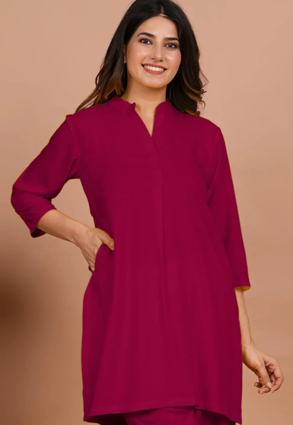 Solid Color Rayon Kurti in Fuchsia