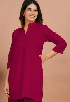 Solid Color Rayon Kurti in Fuchsia