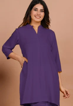 Solid Color Rayon Kurti in Light Purple