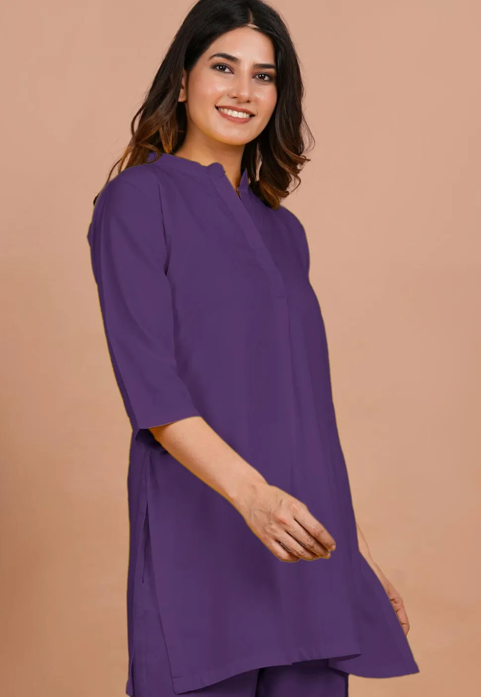 Solid Color Rayon Kurti in Light Purple