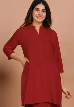 Solid Color Rayon Kurti in Red