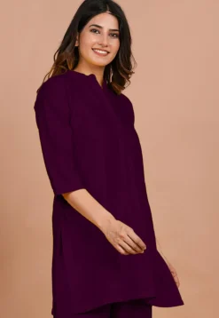 Solid Color Rayon Kurti in Dark Purple