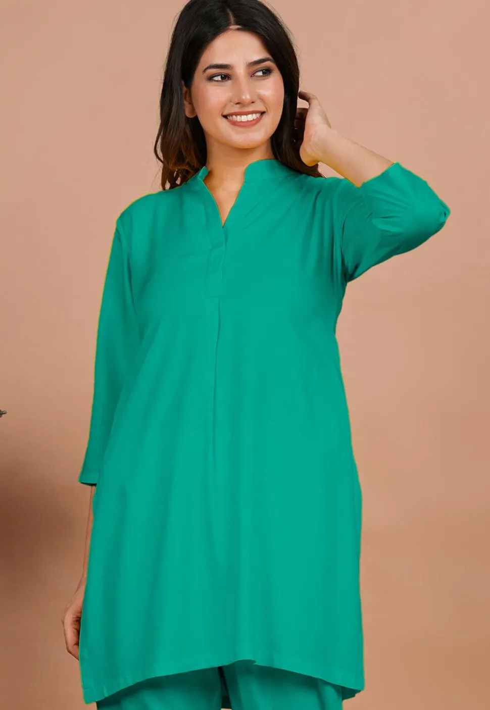 Solid Color Rayon Kurti in Sea Green