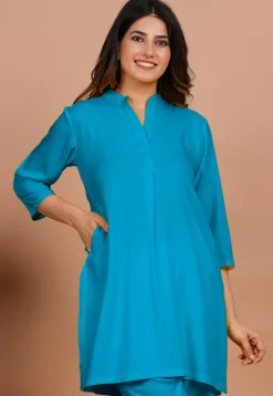 Solid Color Rayon Kurti in Turquoise