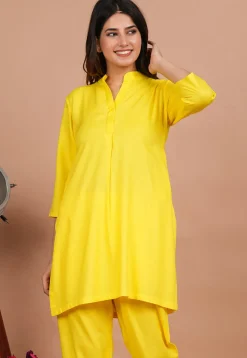 Solid Color Rayon Kurti in Yellow
