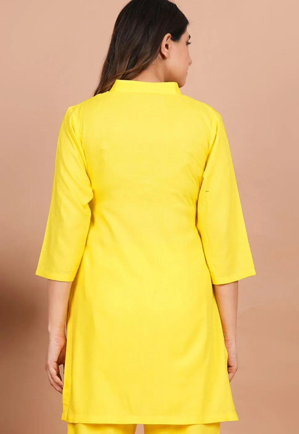 Solid Color Rayon Kurti in Yellow