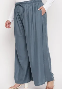 Solid Color Rayon Palazzo in Dusty Blue