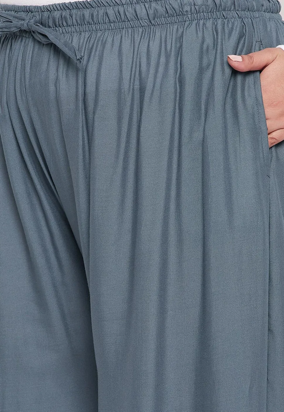 Solid Color Rayon Palazzo in Dusty Blue