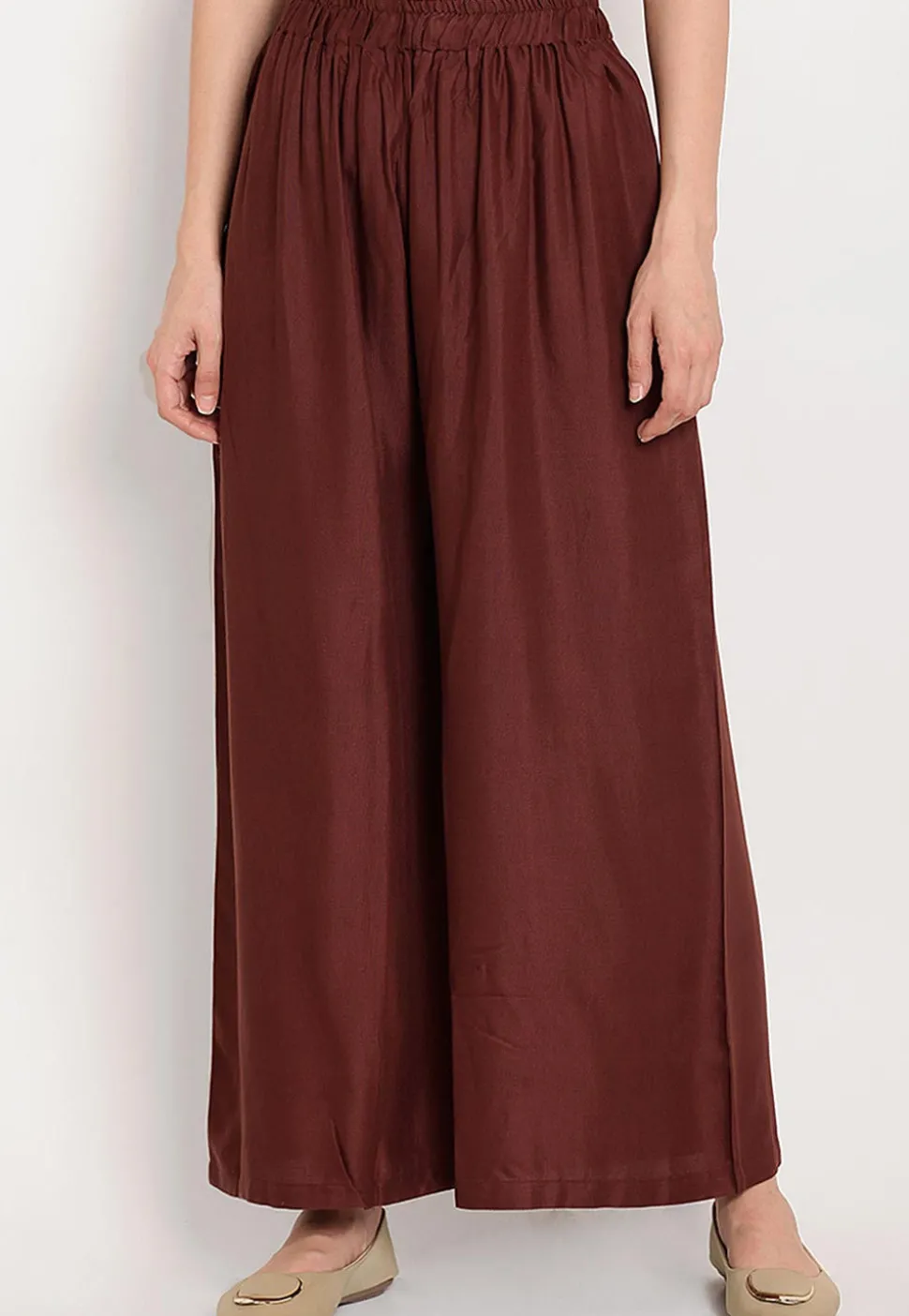 Solid Color Rayon Palazzo in Brown