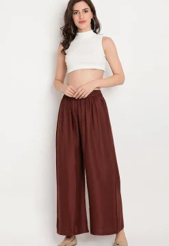 Solid Color Rayon Palazzo in Brown