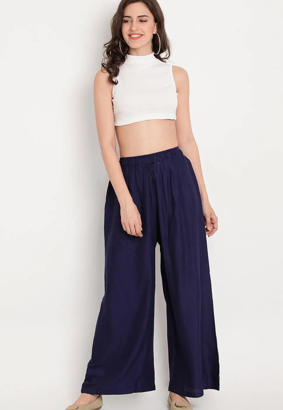 Solid Color Rayon Palazzo in Navy Blue