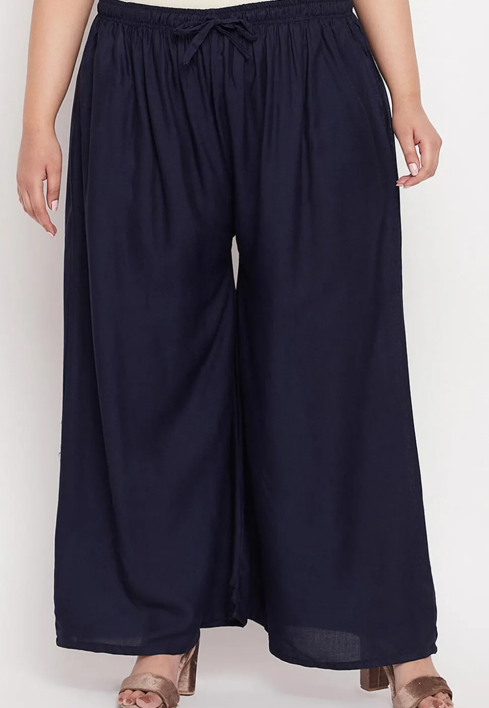 Solid Color Rayon Palazzo in Navy Blue