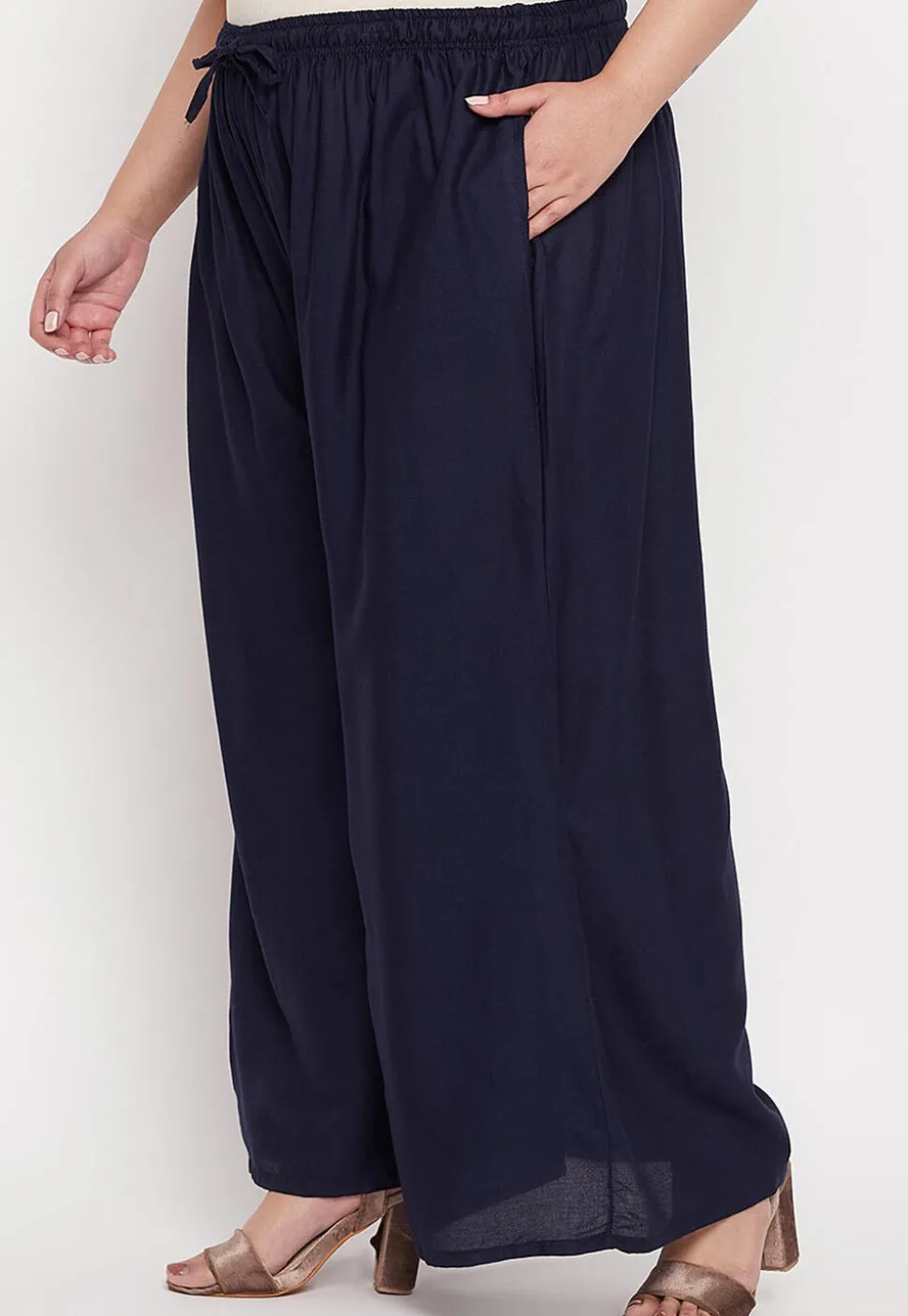 Solid Color Rayon Palazzo in Navy Blue