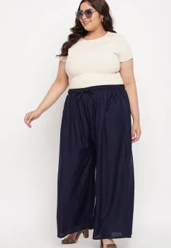 Solid Color Rayon Palazzo in Navy Blue