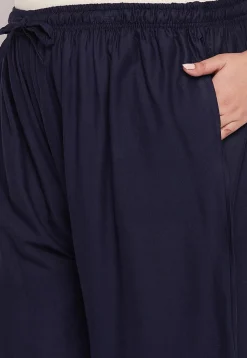 Solid Color Rayon Palazzo in Navy Blue