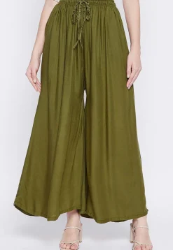 Solid Color Rayon Palazzo in Olive Green