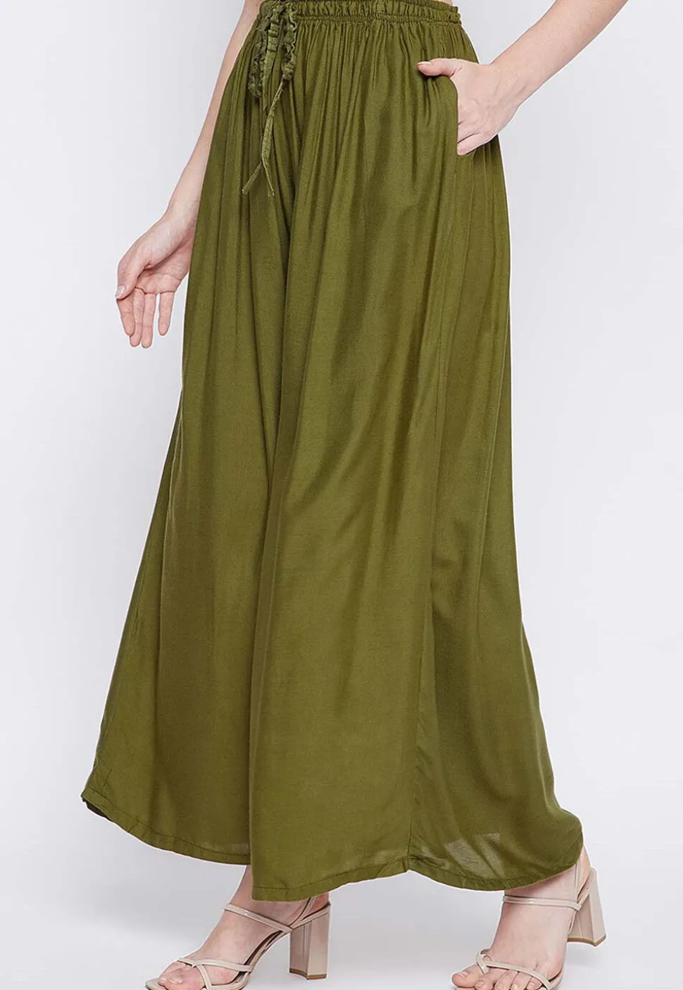 Solid Color Rayon Palazzo in Olive Green