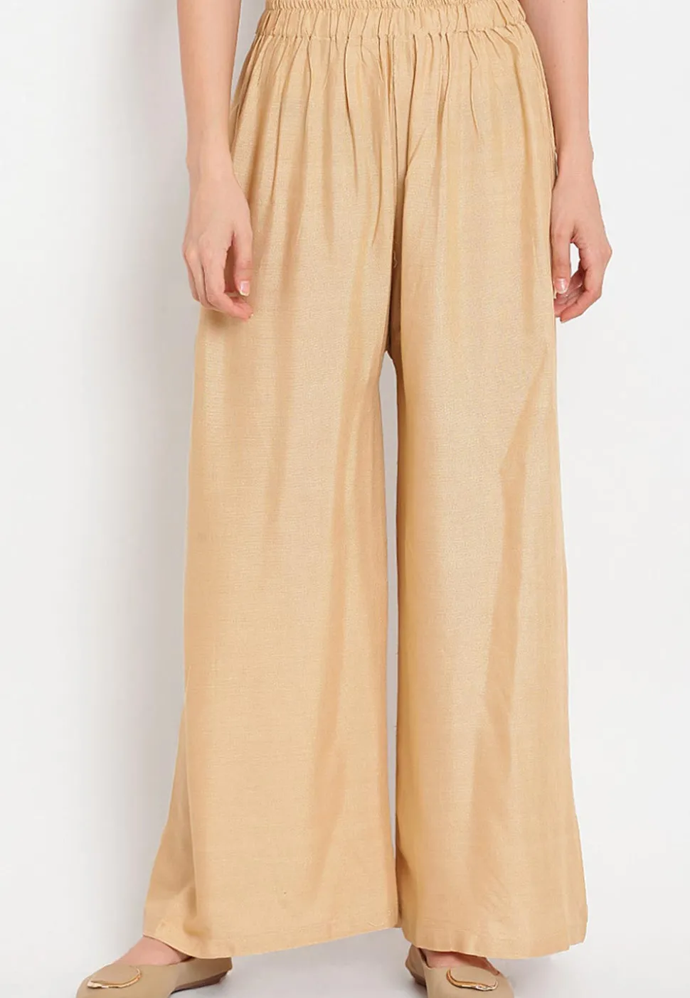 Solid Color Rayon Palazzo in Beige