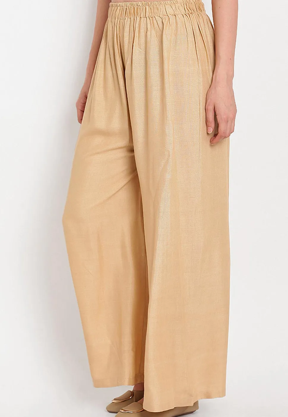 Solid Color Rayon Palazzo in Beige