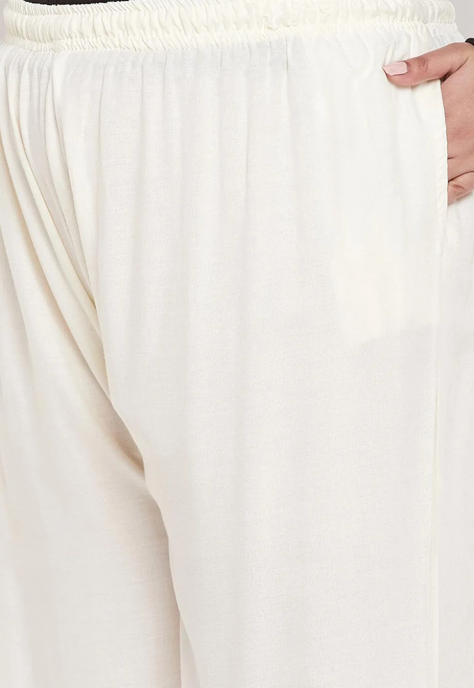 Solid Color Rayon Palazzo in Cream