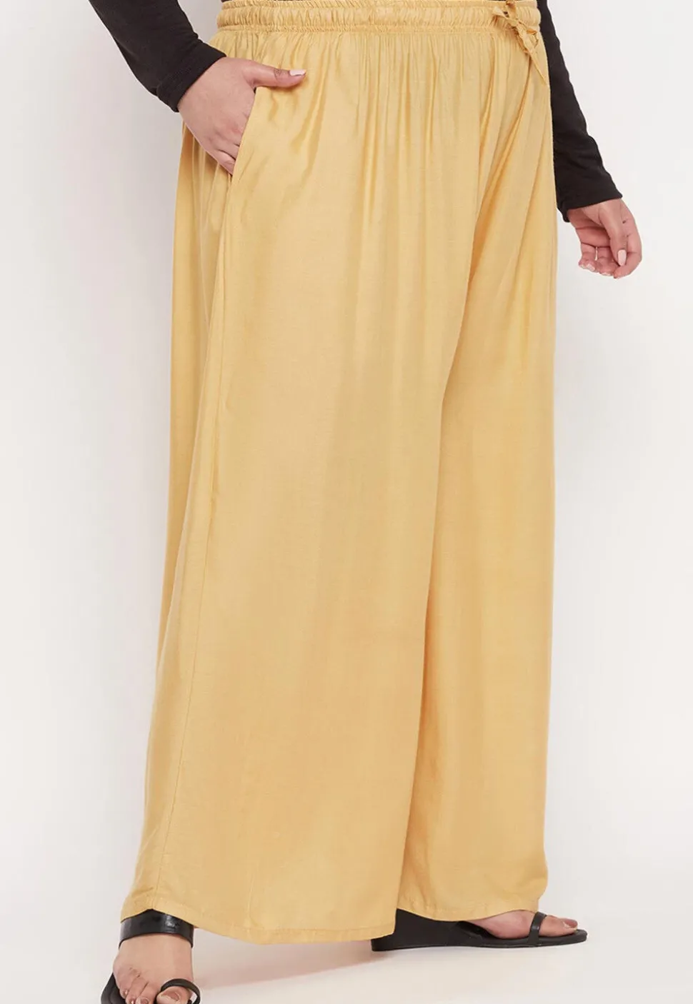 Solid Color Rayon Palazzo in Beige