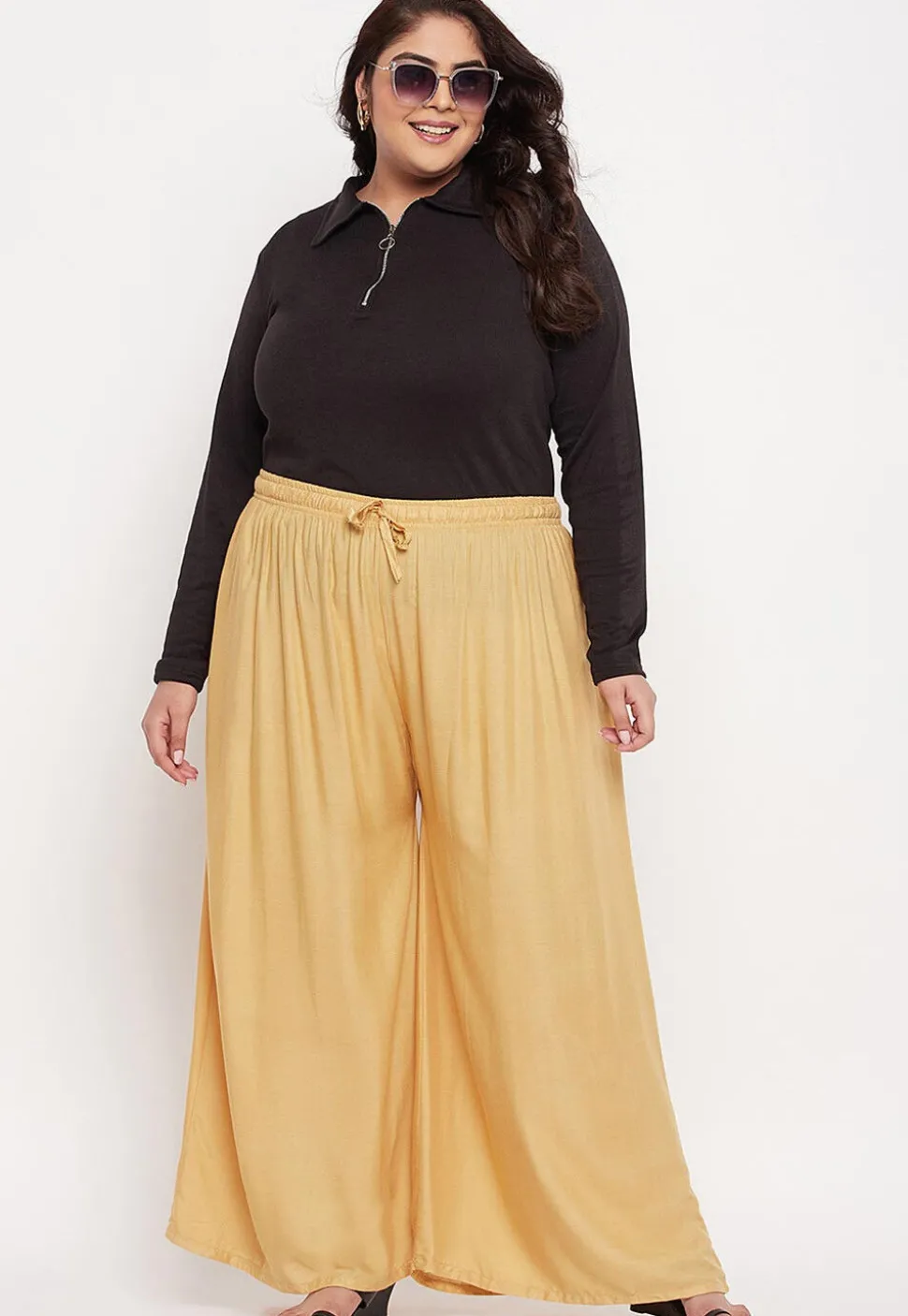 Solid Color Rayon Palazzo in Beige