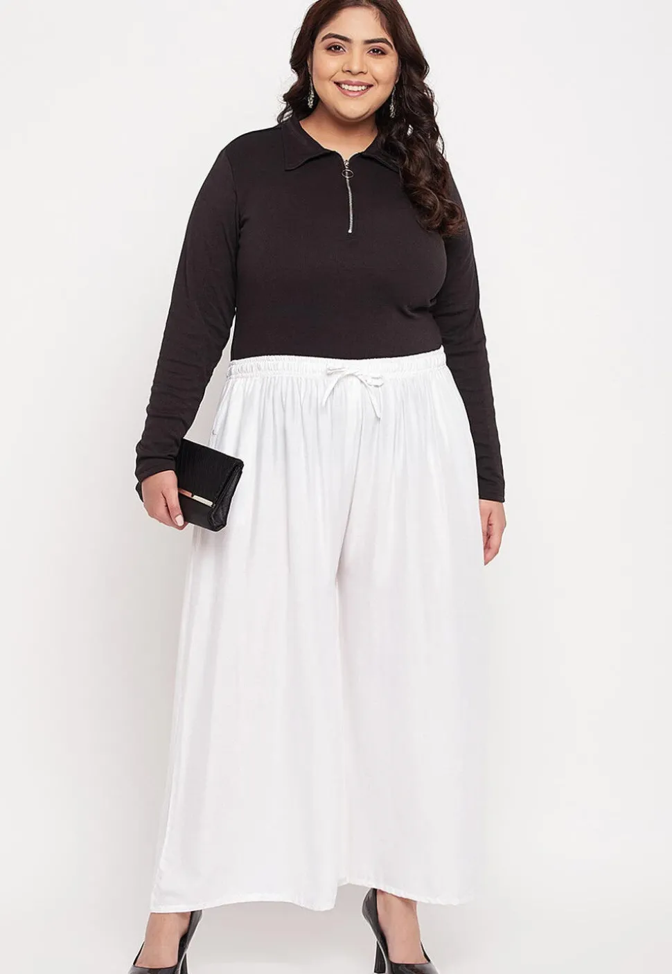 Solid Color Rayon Palazzo in White