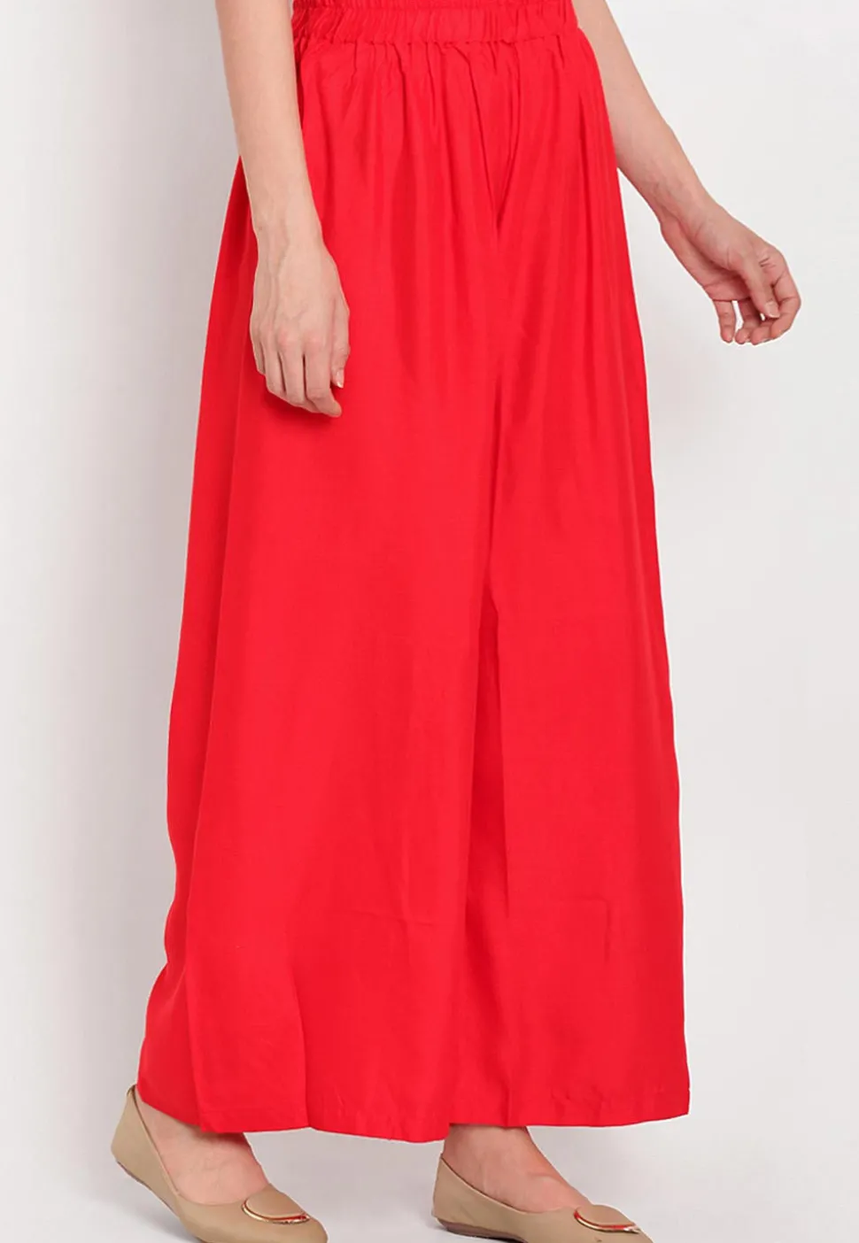 Solid Color Rayon Palazzo in Red