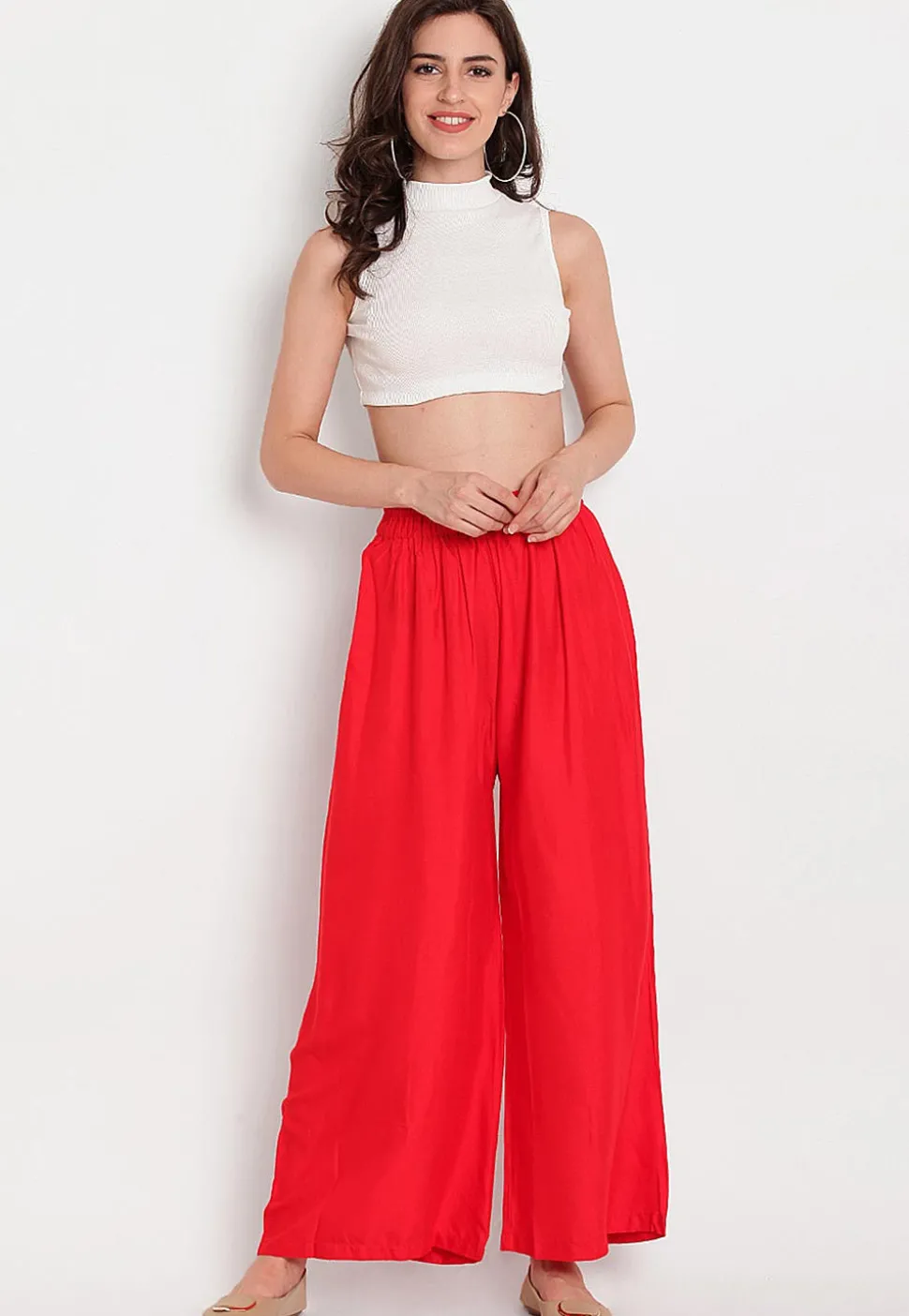 Solid Color Rayon Palazzo in Red